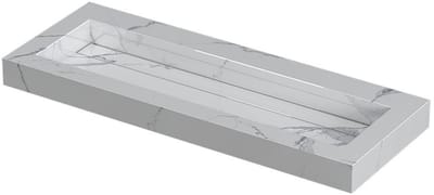 INK Pitch Wastafel Keramische Slab Centraal met Drain en Front en Side Skirts Zonder Kraangat - 1200x450x90 mm - Statuario Glans