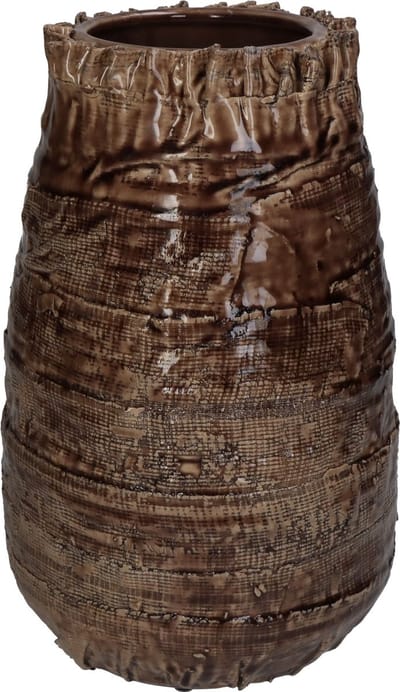 Oneiro’s Luxe Vaas Bark Fine Earthenware Brown ø 19x19x30cm – binnen – buiten – luxe – accessoires – tuin – decoratie – bloemen – voor binnen – keramiek