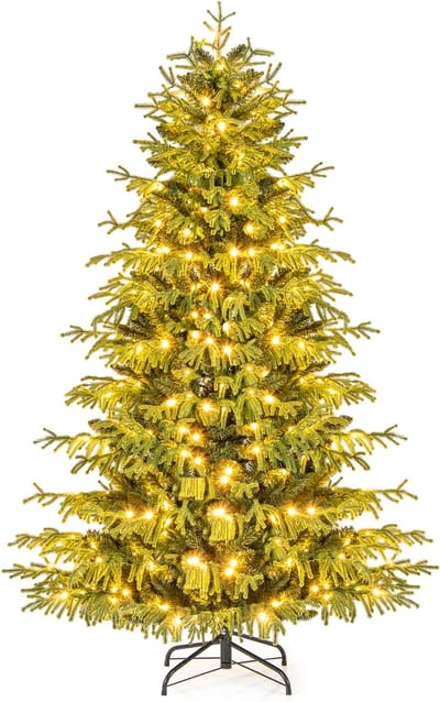 COSTWAY Kunstkerstboom met verlichting, 180 cm, dennenboom met 270 warmwitte ledlampen, kerstboom, kunstboom Kerstmis, groen