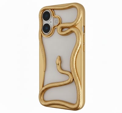 Goudkleurig slang design telefoon hoesje geschikt voor iPhone 16 dames en heren met 3D reliëf slang detail, zachte TPU backcover met electroplating rand en effen kleur afwerking