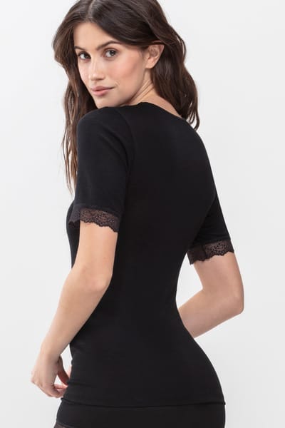 Top met halve mouw Serie Silk Touch Wool Zwart