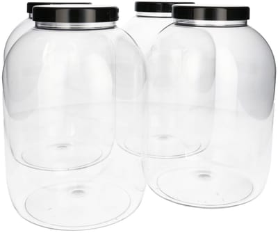 4 x Ronde Pot 5000ml PET Kunststof - Transparant met Schroefdeksel Zwart- PET Kunststof BPA-vrij - Plastic Verzamel potten Navulbaar - Met Dop - Lege Potten - 4 stuks