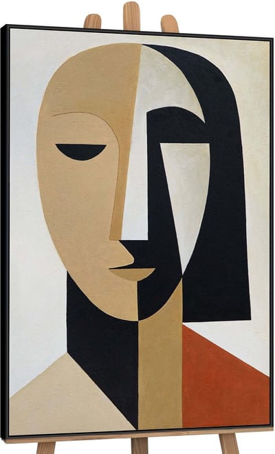 Canvas schilderij 120x80 cm handgeschilderd geometrie van het gezicht – YS-Art Gallery – Lijst: Zwart – Luxe wanddecoratie