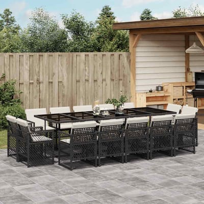 vidaXL - 15-delige - Tuinset - met - kussens - poly - rattan - zwart