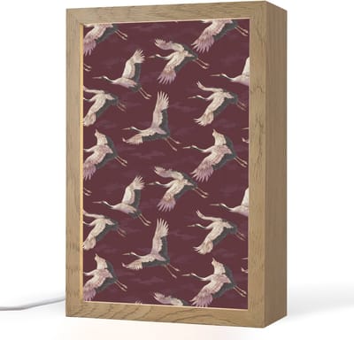 Tafellamp 20x30 cm - LED lamp - Kraanvogels - Klassiek - Bordeaux - Decoratieve tafellampen - Dimbaar - Tafellampje slaapkamer - Woonkamer binnen