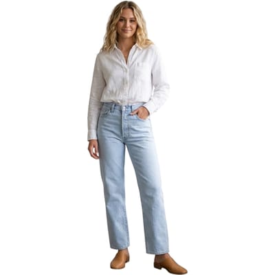 Levis Damesjeans met hoge taille en rechte pijpen, met ribpatroon op de borstkas (Ojai Shore)
