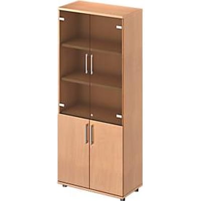 Schäfer Shop Genius combikast TETRIS WOOD, 5 OH, H 1910 mm glas- en draaideuren, hoogte incl. glijders, beukenhout afwerking