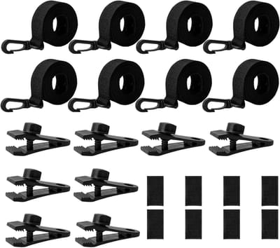 zwembadafdekkingsrollen bevestigingsriemen en clips - bevestigingsset voor inbouwzwembaden - inclusief 8 zelfklevende nylon riemen en lipjes 8 koordplaten & 8 gespen - 24 stuks(zwart)