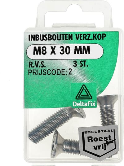 Deltafix - Inb.bout verz.kop m8x30mm rvs 3st