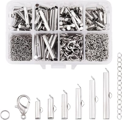 IJzer Slide On Einde Tube Sluitingen met 70 Stuks Twist Extender Kettingen, 240 Stuks RVS Verbindingsringen & 70 Stuks Legering Kreeftsluitingen voor Sieraden Maken en Creatieve Projecten