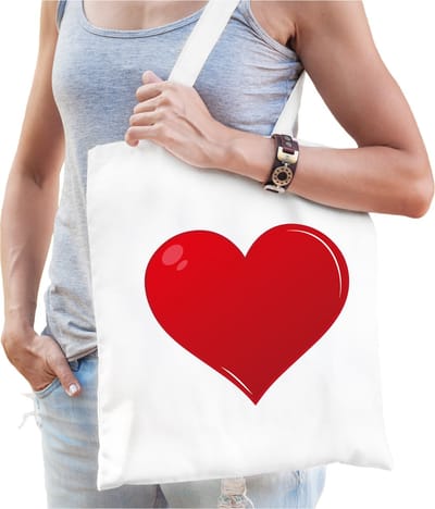 Hart voor de zorg katoenen cadeau tasje wit voor dames - kado tas / tasje / shopper