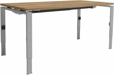 Linesto N4 bureau, hoogte instelbaar (65-85cm) met 180x80cm logan eiken zwevend 25mm blad en wit (RAL9010) vierpoot N-frame (poot rechthoekig 66 x 26 mm.), (met geintegreerde kabelgoot)