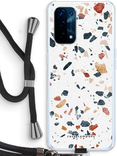 Case Company® - Hoesje met koord geschikt voor Oppo A74 5G hoesje met Koord - Terrazzo N°4 - Telefoonhoesje met Zwart Koord - Bescherming aan alle Kanten en Over de Schermrand