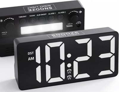 Digitale wekker met nachtlampje, 7-traps volume, dual alarm, snooze en grote cijfers voor school, kantoor en slaapkamer