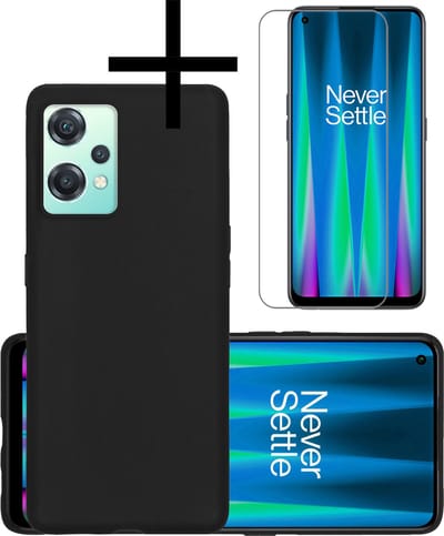 Hoesje - Met Screenprotector - Geschikt voor OnePlus Nord CE 2 Lite - Sterk & Shockproof - Back Cover - Siliconen Case - Telefoon Hoes - Zwart