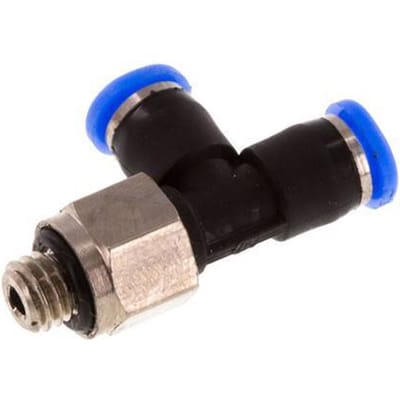 3mm x M 5 rechte hoek T-stuk Messing/PBT Insteekfitting Buitendraad Draaibaar Compact Ontwerp NBR [2 Stuks]