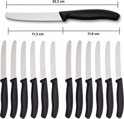 Scherpe Ontbijtmes / Vleesmes / Tafelmes Met Kartel - RVS Lemmet 11 CM - Zwart - 12 Stuks - Tafelmessen 12 Stuks Met Kartelrand