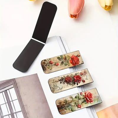 Viwado® | Set van 4 Magnetische Boekenleggers - Vintage Rode Rozen & Romantisch - Duurzaam & Waterbestendig - Cadeau voor Lezers