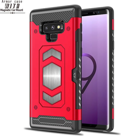 Ntech Geschikt voor Samsung Galaxy Note 9 Luxe Armor Case met Pashouder - Rood