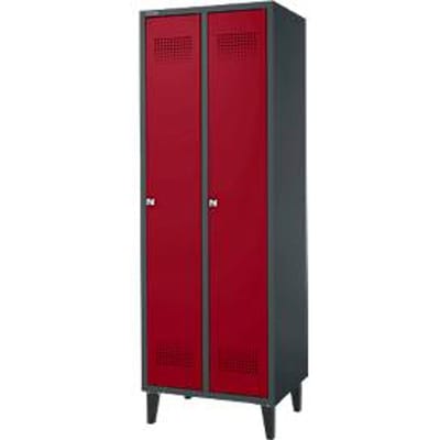 Schäfer Shop Genius Garderobekast met poten, 2 vakken, 300 mm vakbreedte, cilinderslot, antraciet/rood, antraciet/rubberrood