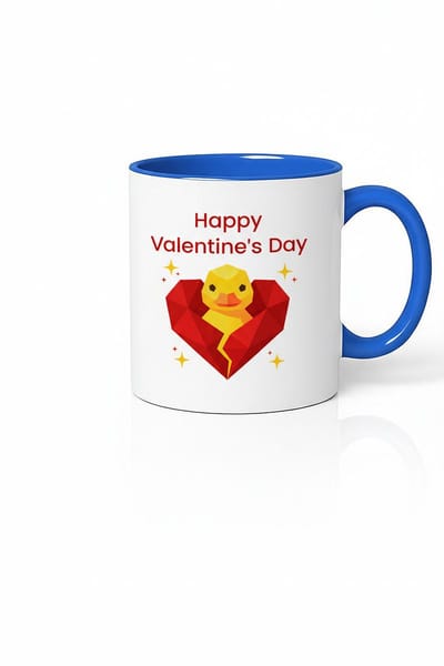 Happy Valentine's Day Mok met Lief Eendje en Geometrisch Hart - Perfect Valentijn Cadeau
