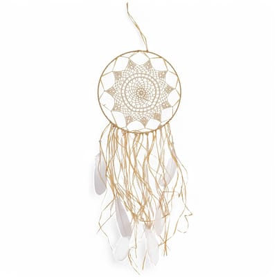 MTTproducts- Dromenvanger handgemaakt - Boho-decoratie - Crème met veren - Natuurlijke materialen - Afmeting ca. 67 x 30 cm - Harmonieuze blikvanger - Wanddecoratie