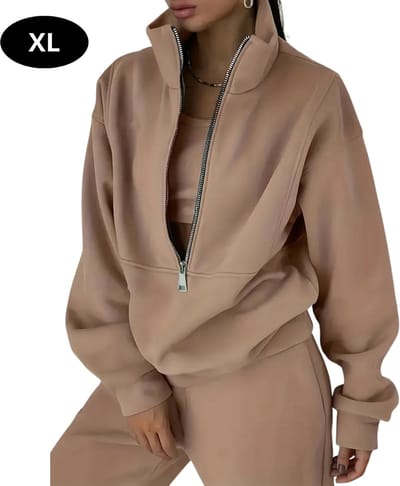 Livano Joggingpak Dames - Huispak - Volwassenen - Trainingspak - Comfortabel - Jogging Pak - Joggingsbroek - Khaki - XL