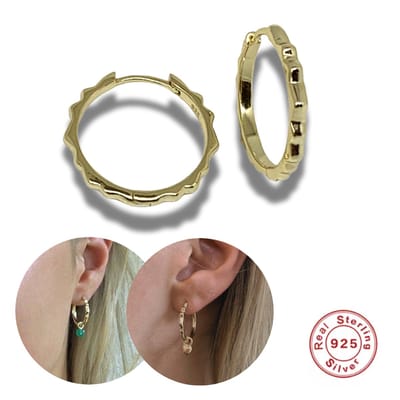 Oorringen - oorbellen - 925 sterling zilver - 14 karaat goud verguld - twee paar hangers - groene zirkonia - 24 mm - ear party