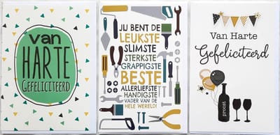 3 Wenskaarten - Vaderdag + 2 x Van harte Gefeliciteerd - 12 x 17 cm – VAD-301