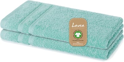 Lavea® 2 Gastendoekjes 30x50 cm van 100% biologisch katoenen badstof, zacht en absorberend, voor thuis, hotel en spa – ook ideaal als gezicht- en handdoekje – IJsblauwgroen