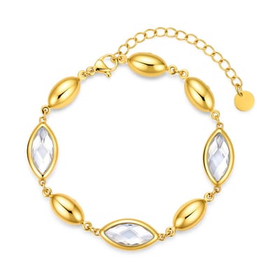 CO88 Collection 8CB-91420 – Armband Dames – Witte Glasstenen – Goudkleurig – RVS – Verstelbaar – Cadeau voor Vrouwen