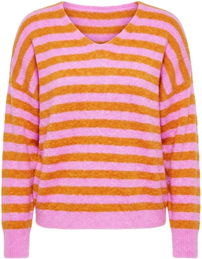 Studio Untold - Dames - Trui boxy model gestreept breisel - Lichtroze - Maat 58+