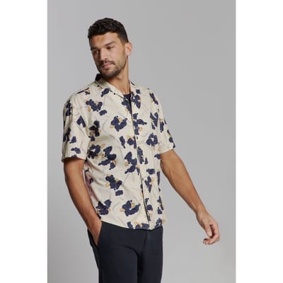 No Excess Shirt Short Sleeve Revers Collar Allover Printed Cement Maat: L | Casual Overhemden Outlet | Heren | Beige