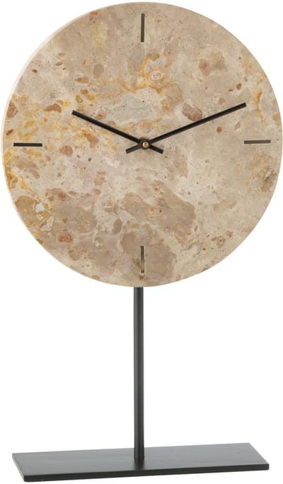 J-Line klok Rond Marmer - steen - beige/zwart