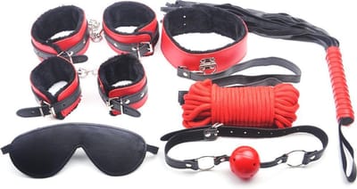 SM Kit Rood Zwart 7 Items - Ideaal voor beginner en gevorderde - Spannende SM kit - Sexpakket voor koppels - Spannend voor koppels - Sex speeltjes - Sex toys - Erotiek - Bondage - Sexspelletjes voor mannen en vrouwen – Seksspeeltjes - Stimulator