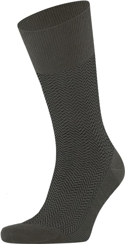 FALKE Airport Herringstripe eenkleurig wol katoen sokken heren groen - maat 43-46