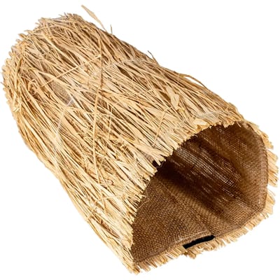 Duvo+ Linnen speeltunnel met gras voor kleine knaagdieren - Beige - verkrijgbaar in M en L M - 20x9x10cm