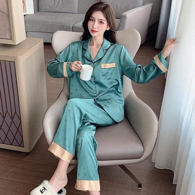 Pyjama's voor dames Nieuwe lente en zomer IJszijde Jacquardzijde Lange mouwen Thuiskleding Pak Lente en herfst Dunne sectie XXXL