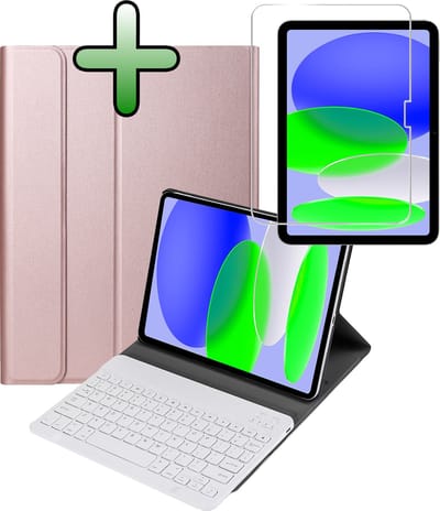 Hoes Geschikt voor Apple iPad A16/A18 (2025/2026) - 11 inch (11e & 12e generatie) - Met Screenprotector - Toetsenbord Case - Keyboard Book Cover - Hoesje - Rosé goud