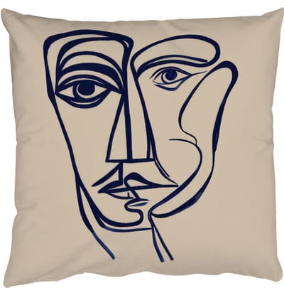 Sierkussens - Kussentjes Woonkamer - 50x50 cm - Minimalistisch - Lijnillustratie - Beige - Donkerblauw