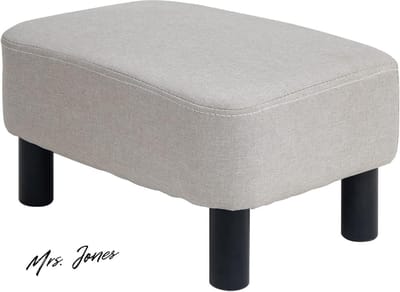 Mrs. Jones Kleine voetenbank van linnen stof poef Ottomaanse voetsteun modern voor in huis woonkamer slaapkamer rechthoekige kruk met gevoerde zitting dennenhouten poten 42 cm .
