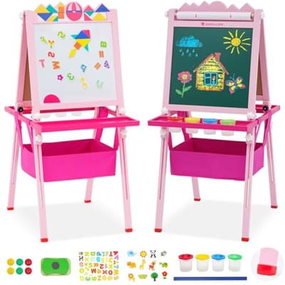 Dubbelzijdig Houten Kinderspeelbord met Tangram-Puzzel en Verstelbare Hoogte