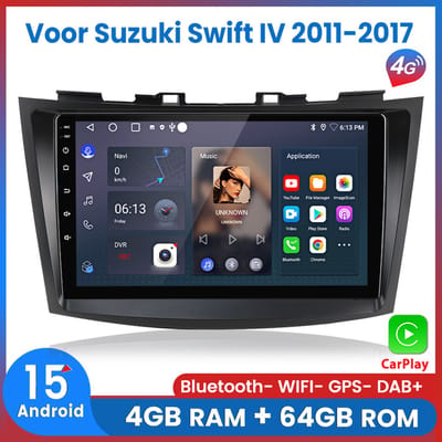 Awesafe 8-Core 4+64GB Autoradio - Geschikt Voor Suzuki Swift IV 2011 t/m 2017 - Draadloze Carplay Android Auto - Touchscreen - GPS Navigatie 4G WiFi - Bluetooth Radio - 2011 2012 2013 2014 2015 2016 2017