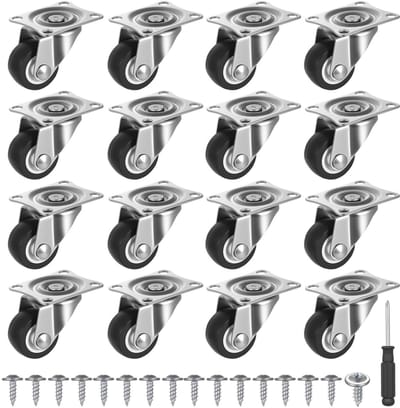 Dailygoods- Zwenkwielen set van 16 - Mini wielen - Rubber wielen - Meubelwielen - Zwenkwielen met schroefdraad - Duurzaam en slijtvast