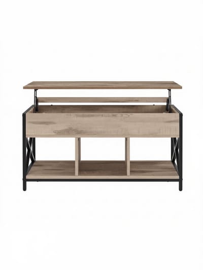 VASAGLE - Salontafel - Bijzettafel - Verstelbaar Blad - 1 Verborgen Vak - 3 Open Vakken