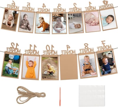 Eerste Verjaardag Foto Garland | Gepersonaliseerde Kraft Papier Banner voor Mijlpalen van 1-12 Maanden | Herbruikbare Wanddecoratie voor Feesten en Decoratie