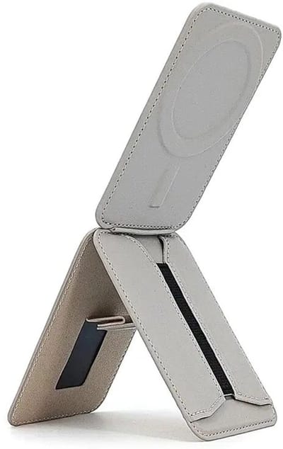 SBG MagSafe Telefoonkaarthouder met Elastische Band | Opvouwbare Verstelbare Telefoonstandaard | Pasjeshouder voor Smartphone | Magnetische Cardholder | PU Leer | Blauw