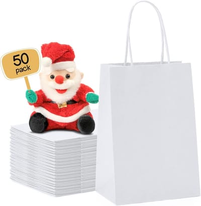 Witte Papieren Zakken met Handvatten (50 stuks) - Kleine Cadeauzakken Kraftpapier