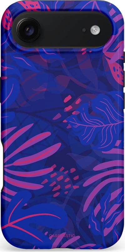 Casetastic hoesje geschikt voor Apple iPhone Air - MagSafe - Dubbellaagse bescherming - Neon jungle blad - Fashion Case - Donkerblauw Lavendel Roze