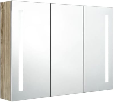 vidaXL Badkamerkast met spiegel en LED 89x14x62 cm wit en eikenkleurig